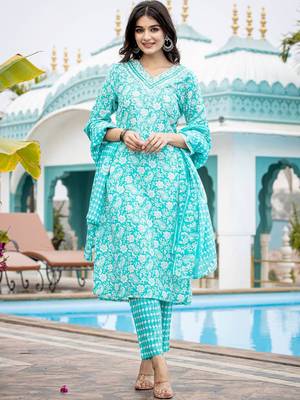 Ethnic Motifs Printed Regular Mirror Work Kurta with Trouser & Dupatta 1