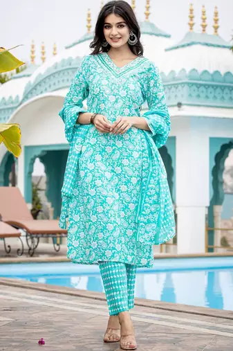 Ethnic Motifs Printed Regular Mirror Work Kurta with Trouser & Dupatta