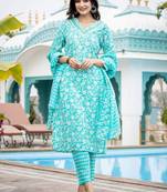 Ethnic Motifs Printed Regular Mirror Work Kurta with Trouser & Dupatta