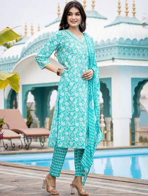 Ethnic Motifs Printed Regular Mirror Work Kurta with Trouser & Dupatta 3