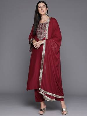 Ethnic Motifs Embroidered Regular Sequinned Kurta with Trousers & With Dupatta 1