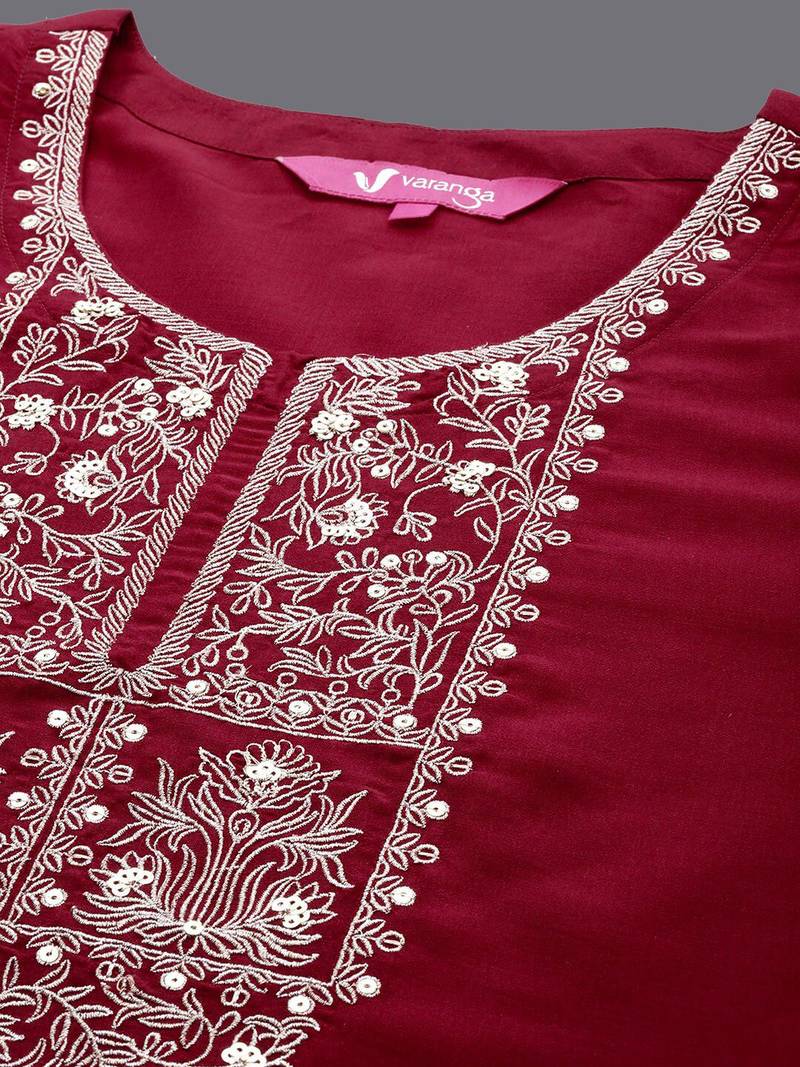 Ethnic Motifs Embroidered Regular Sequinned Kurta with Trousers & With Dupatta