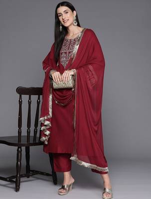 Ethnic Motifs Embroidered Regular Sequinned Kurta with Trousers & With Dupatta 7