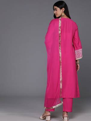 Ethnic Motifs Embroidered Regular Kurta with Trousers & With Dupatta 6