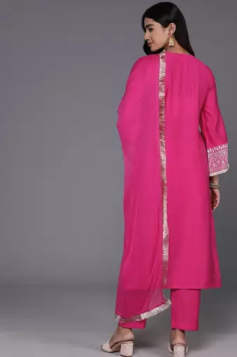 Ethnic Motifs Embroidered Regular Kurta with Trousers & With Dupatta