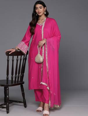 Ethnic Motifs Embroidered Regular Kurta with Trousers & With Dupatta 7