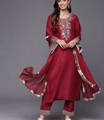Ethnic Motifs Embroidered Regular Kurta with Trousers & With Dupatta