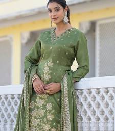 Floral Regular Pure Silk Kurta with Trouser & Dupatta
