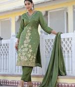 Floral Regular Pure Silk Kurta with Trouser & Dupatta
