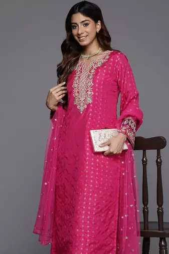Ethnic Motifs Woven Design Sequinned Kurta with Trousers & Dupatta