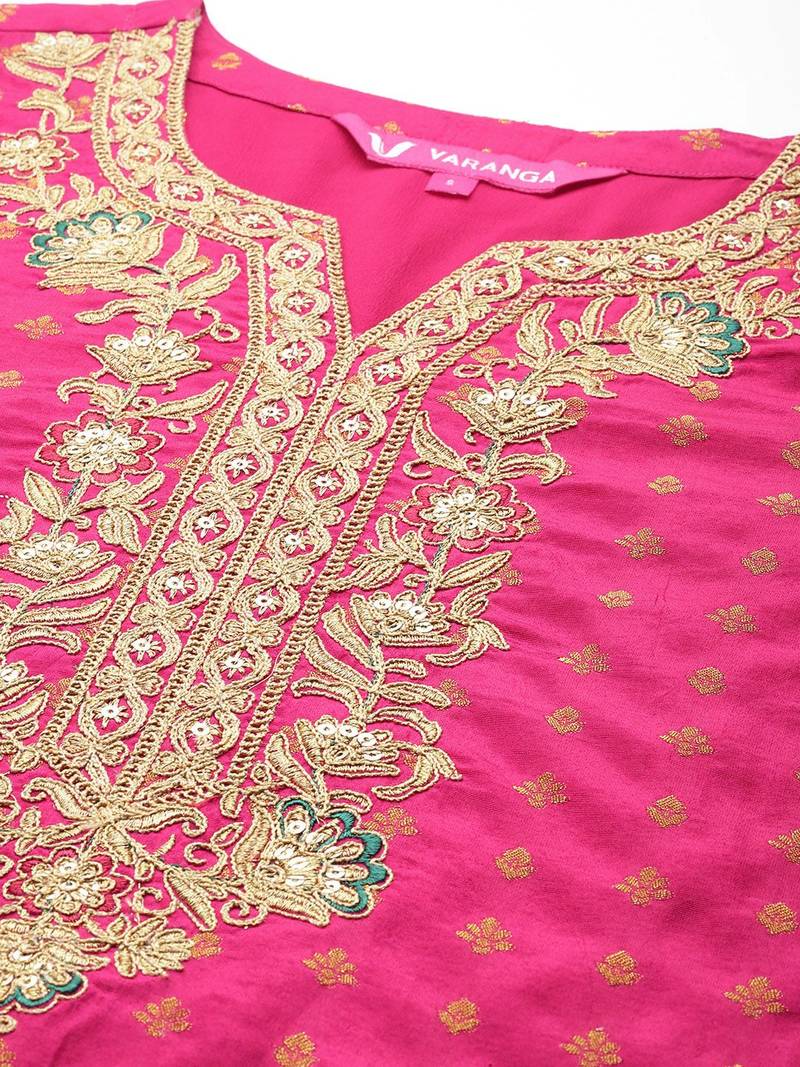 Ethnic Motifs Woven Design Sequinned Kurta with Trousers & Dupatta