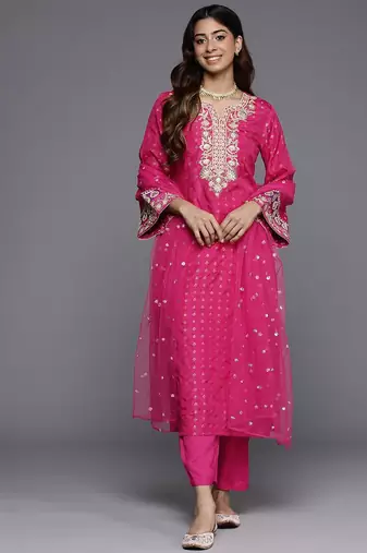 Ethnic Motifs Woven Design Sequinned Kurta with Trousers & Dupatta