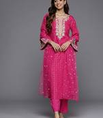 Ethnic Motifs Woven Design Sequinned Kurta with Trousers & Dupatta