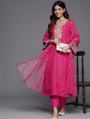 Ethnic Motifs Woven Design Sequinned Kurta with Trousers & Dupatta 8