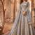 Grey embroidered net semi-stitched anarkali suit