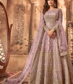 Lavender embroidered net semi-stitched anarkali suit