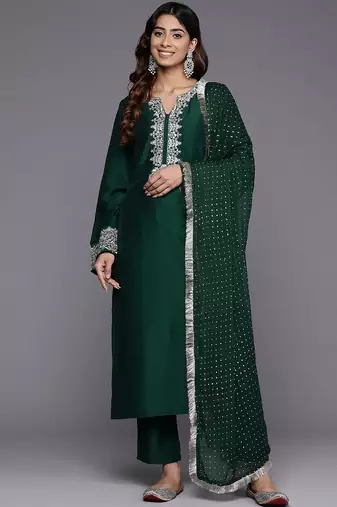 Women Floral Embroidered Regular Kurta with Trousers & With Dupatta
