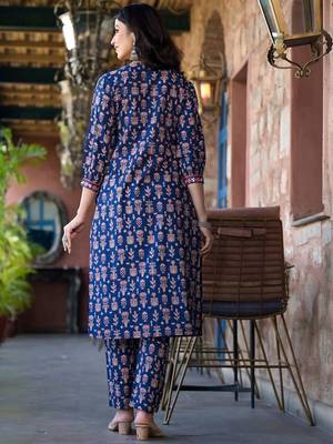 Floral Printed Regular Thread Work Pure Cotton Kurta with Trouser & Dupatta 5