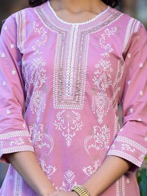 Floral Printed Regular Miirror Work Pure Cotton Kurta With Trouser & Dupatta 2