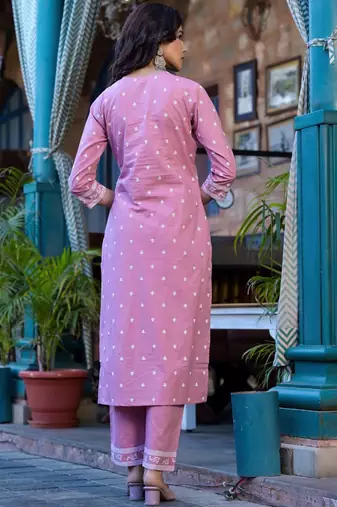 Floral Printed Regular Miirror Work Pure Cotton Kurta With Trouser & Dupatta