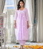 Women Floral Embroidered Empire Thread Work Pure Cotton Kurta with Trousers & With Dupatta