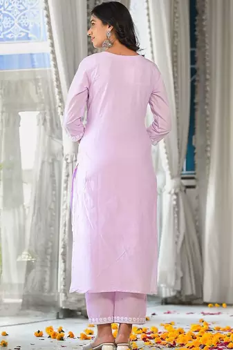 Women Floral Embroidered Empire Thread Work Pure Cotton Kurta with Trousers & With Dupatta