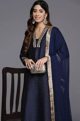 Sequinned Kurta with Trousers & Dupatta