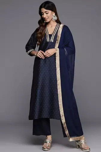 Sequinned Kurta with Trousers & Dupatta