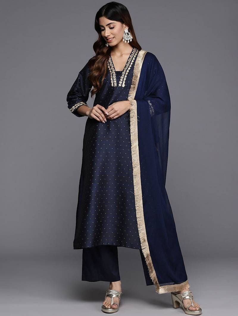 Sequinned Kurta with Trousers & Dupatta