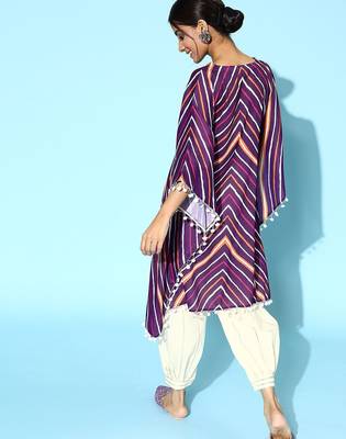 Women Striped Tie-Up Neck Pure Cotton Kurta with Trousers 4