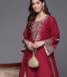 Floral Embroidered Zari Kurta with Trousers & Dupatta
