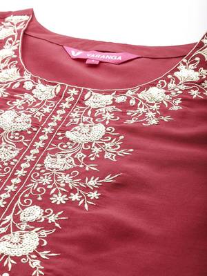 Floral Embroidered Zari Kurta with Trousers & Dupatta 3