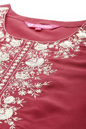 Floral Embroidered Zari Kurta with Trousers & Dupatta