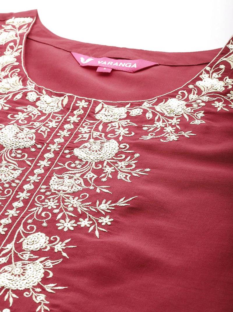 Floral Embroidered Zari Kurta with Trousers & Dupatta