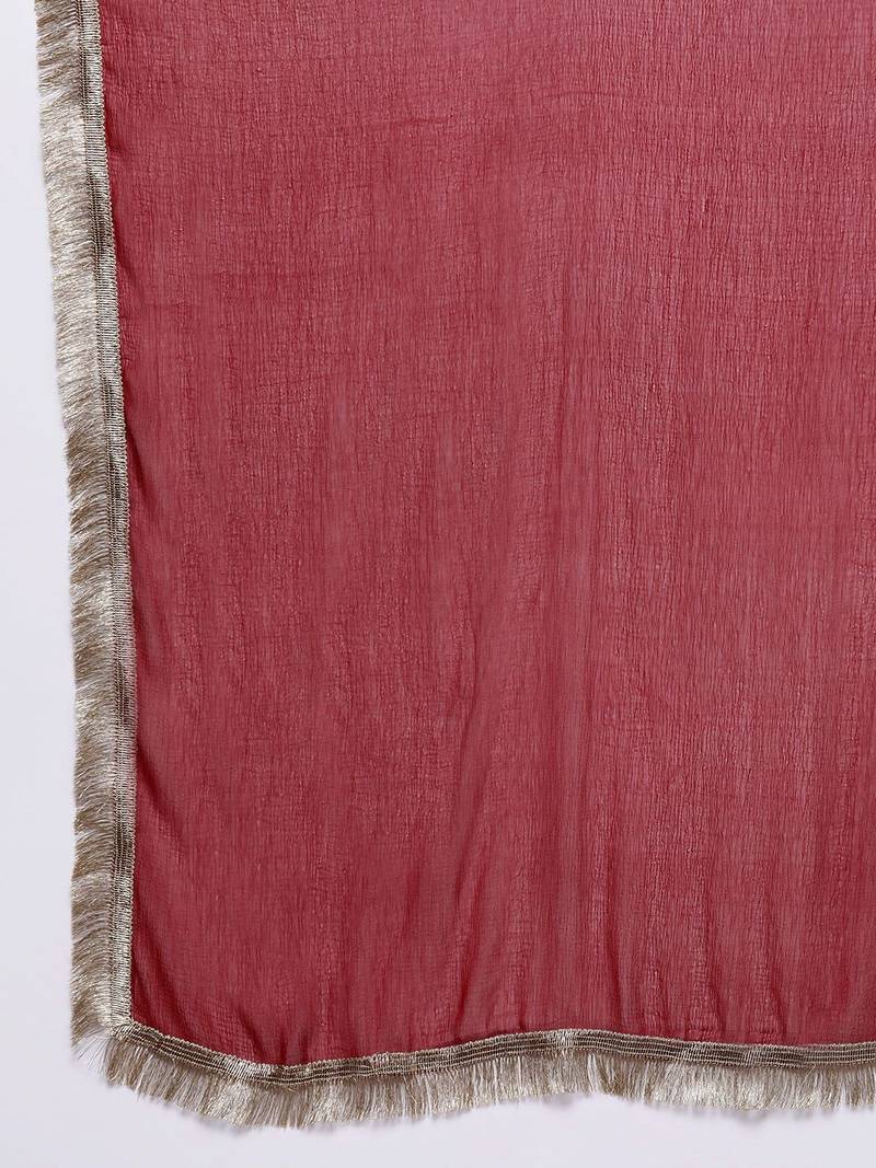 Floral Embroidered Zari Kurta with Trousers & Dupatta