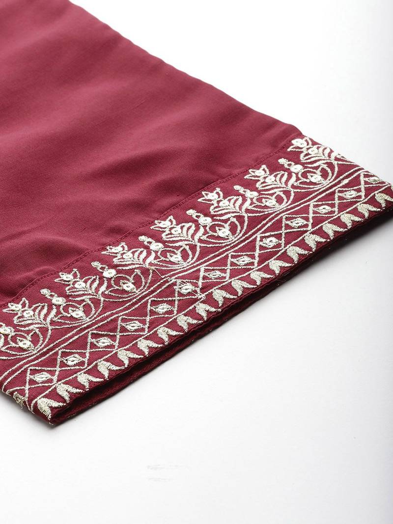 Floral Embroidered Zari Kurta with Trousers & Dupatta