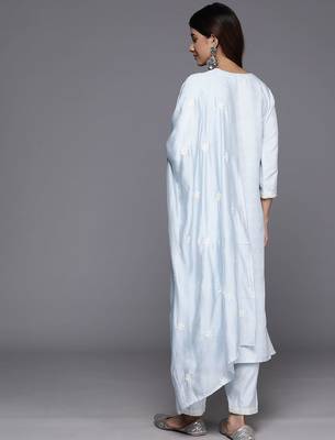 Women Floral Embroidered Regular Thread Work Kurta with Trousers & With Dupatta 7