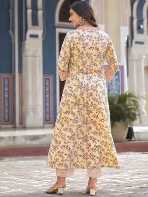 Floral Printed Pure Cotton Empire Anarkali Kurta With Trouser & Dupatta 5