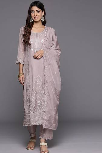 Women Floral Embroidered Regular Sequinned Kurta with Trousers & With Dupatta