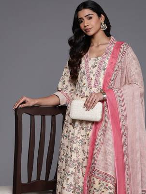 Floral Printed Mirror Work Pure Cotton Kurta with Trousers & Dupatta 2