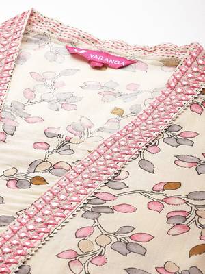 Floral Printed Mirror Work Pure Cotton Kurta with Trousers & Dupatta 3