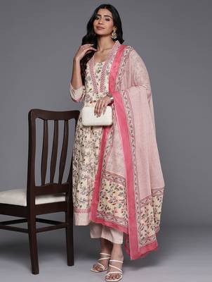 Floral Printed Mirror Work Pure Cotton Kurta with Trousers & Dupatta 7