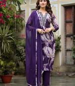 Floral Printed Sequin & Pearl Embroidered Straight Kurta With Trouser & Dupatta