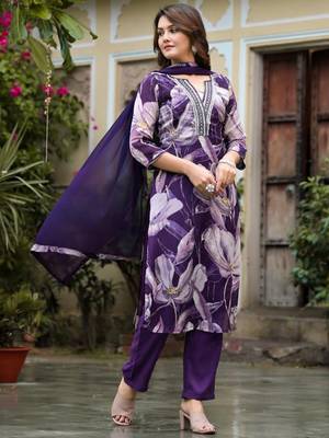 Floral Printed Sequin & Pearl Embroidered Straight Kurta With Trouser & Dupatta 3