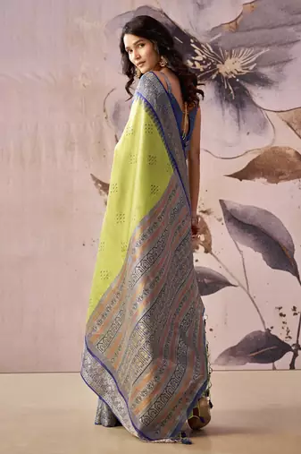 Parrot green tusser silk festival wear saree