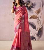 Baby pink tusser silk festival wear saree