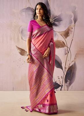 Baby pink tusser silk festival wear saree 2