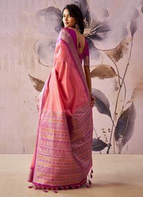Baby pink tusser silk festival wear saree 3