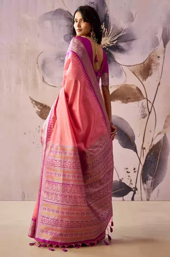 Baby pink tusser silk festival wear saree