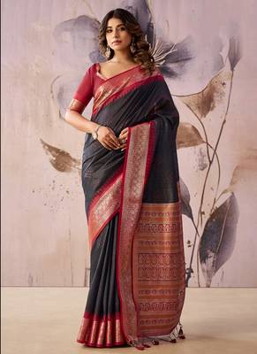 Black tusser silk festival wear saree 1